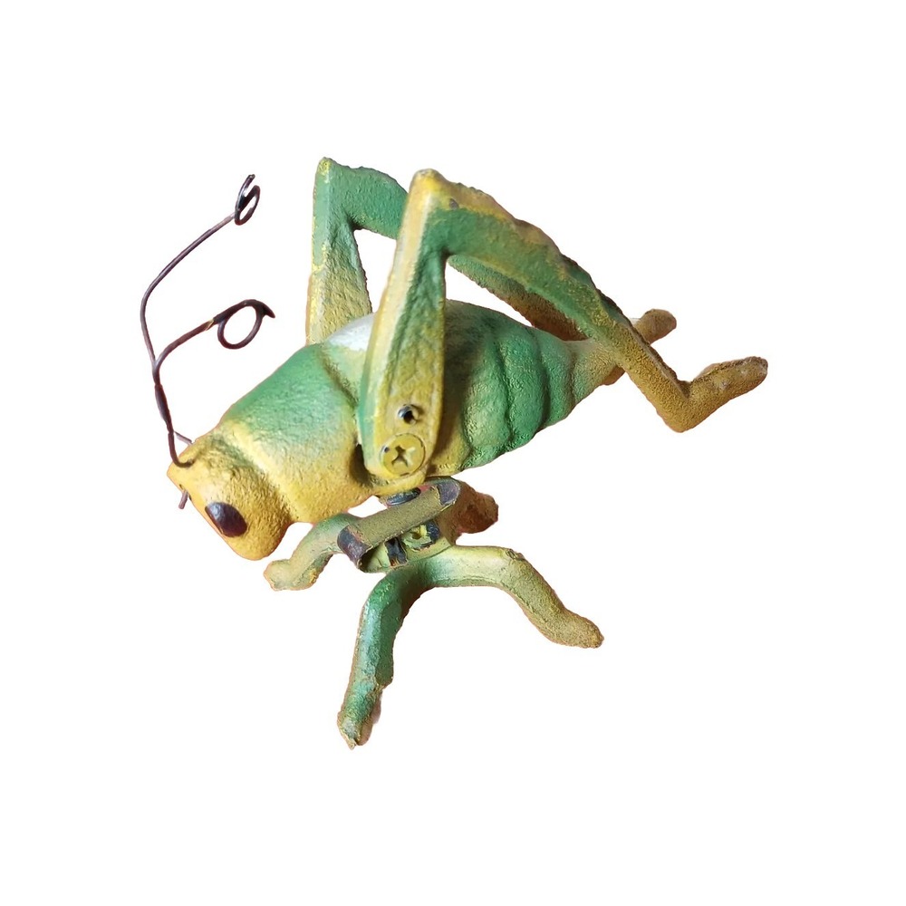 Vintage Cast Iron Metal Insect/Grasshopper/Cricket Figurine Paperweight w Spring